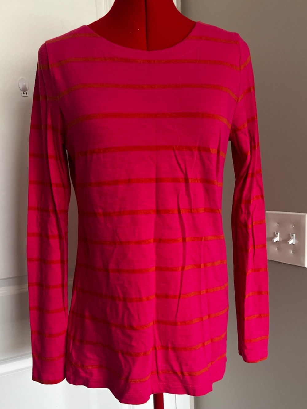 Ann Taylor Hot Pink Striped Long Sleeve Tee